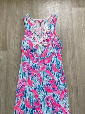 Lily Pulitzer shift dress pullover beach cover up pink sleeveless v-neck 31"